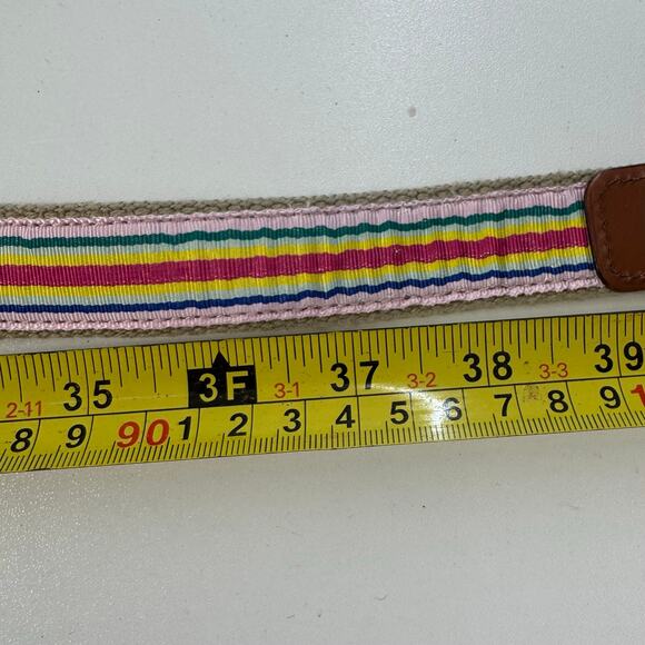 IZOD Women's Grosgrain Ribbon Belt Pink Blue Yellow Stripe Canvas Summer 38in - Picture 5 of 6